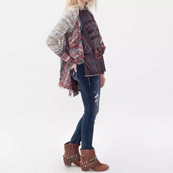 Gimmicks by BKE Raw Edge Cardigan Sweater Womens Small Popcorn Knit Open Front - Picture 4 of 15